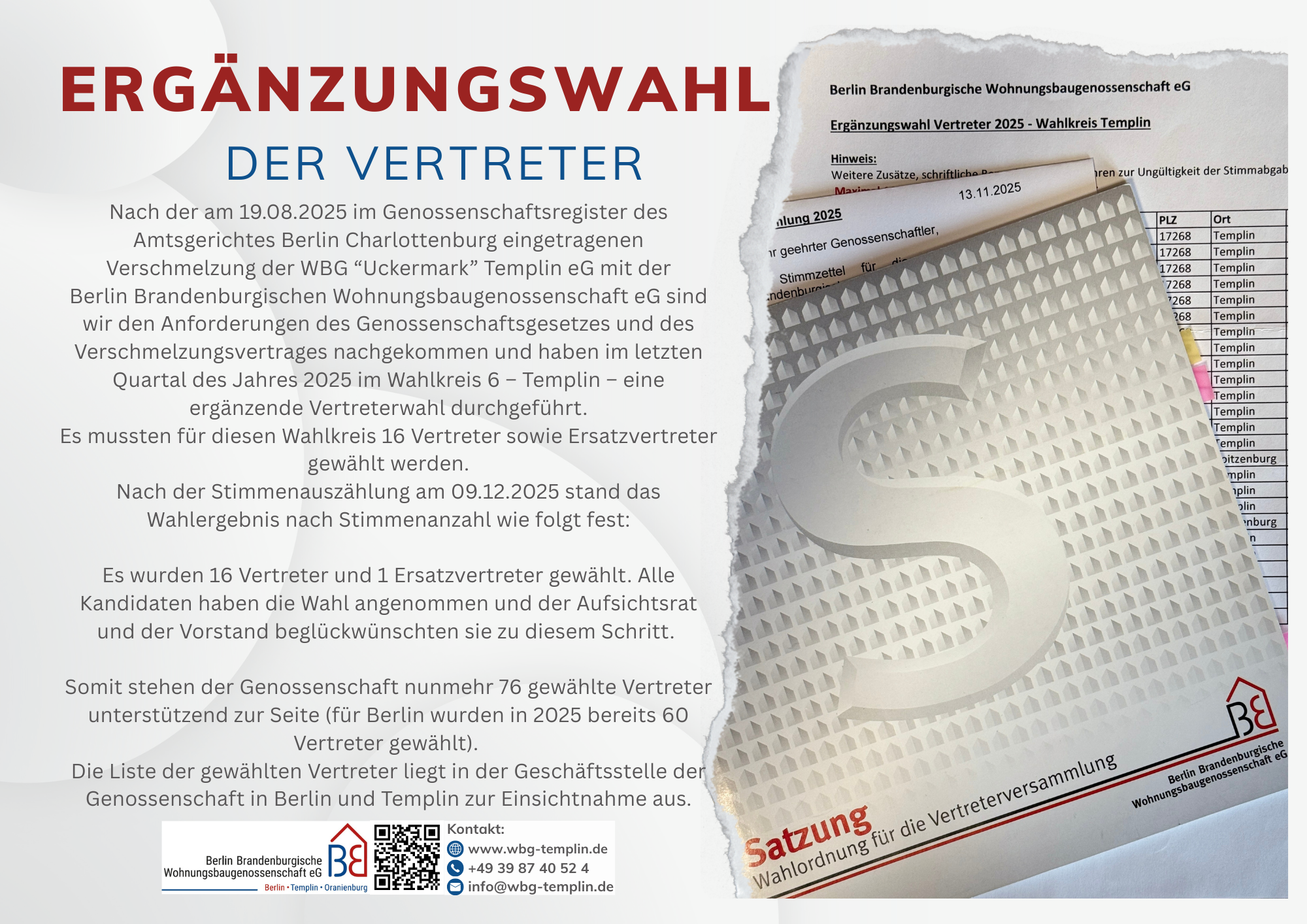 Erg&auml;nzungswahl nach Verschmelzung